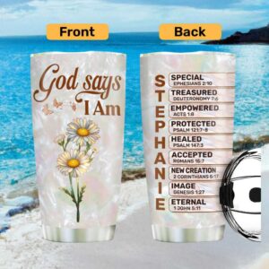 Custom Daisy “God Says I Am” Floral Name Acrostic Scripture Tumbler