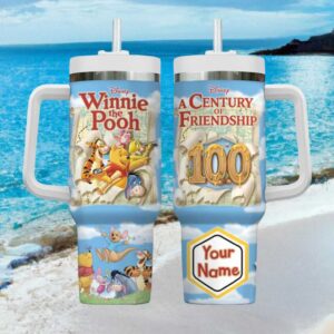 Custom Disney Winnie the Pooh “A Century of Friendship” 40oz Handle Tumbler