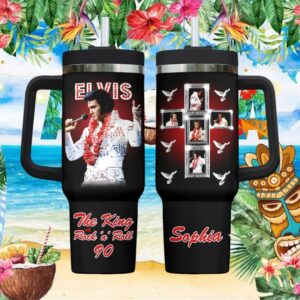 Custom Elvis Presley The King of Rock 'n' Roll Aloha Jumpsuit Black Tumbler