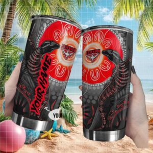 Custom Essendon Bombers AFL Indigenous Heritage Art Travel Tumbler