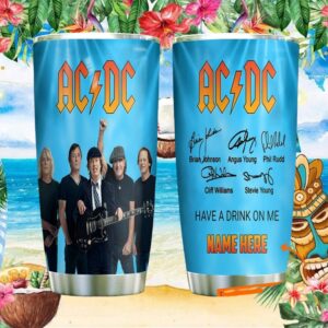 Custom Name ACDC Have A Drink On Me Blue Sky Band Photo Tumbler