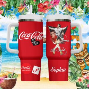 Custom Name Elvis Presley Coca Cola Classic Red Portrait Insulated Tumbler