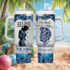 Custom Name Elvis Presley The King of Rock 'n' Roll Blue Marble Tumbler