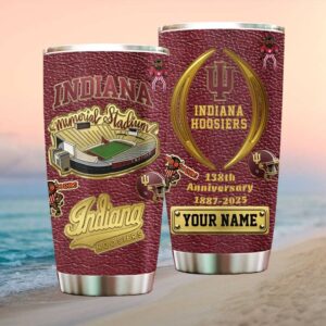 Custom Name Indiana Hoosiers 138th Anniversary Leather Print Tumbler