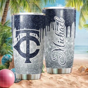 Custom Name Minnesota Twins MLB Navy Blue Glitter Drip Tumbler
