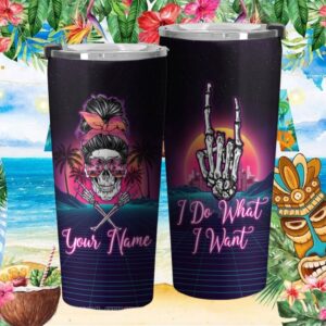 Custom Name Retro 80s Synthwave Skull Girl I Do What I Want Tumbler
