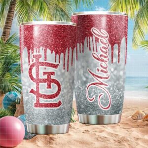 Custom Name St. Louis Cardinals MLB Red Glitter Drip Tumbler