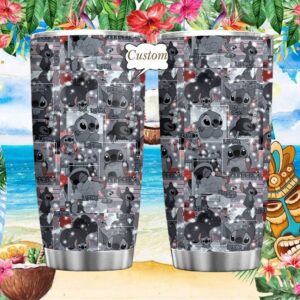 Custom Name Stitch Black and Grey Pattern Collage Tumbler