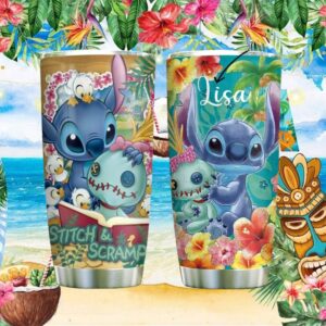 Custom Name Stitch & Scramp Tropical Aloha Floral Tumbler Design