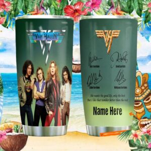 Custom Name Van Halen Classic Band Lineup Green Gradient Insulated Tumbler