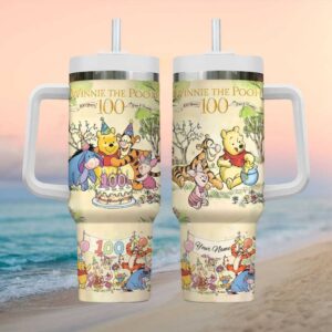 Custom Name Winnie The Pooh & Friends 100 Years Anniversary 40oz Tumbler with Straw
