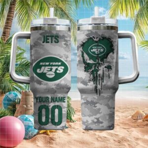 Custom New York Jets Tumbler Grey Digital Camo Personalized 40oz
