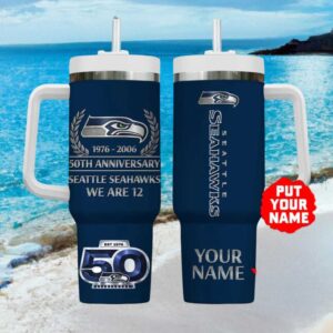 Custom Seattle Seahawks 50th Anniversary “We Are 12” Blue 40oz Tumbler