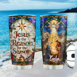 Custom Stained Glass Nativity “Jesus is the Reason” Christmas Tumbler