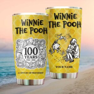 Custom Vintage Winnie the Pooh 100 Years Anniversary Sketch Yellow Tumbler