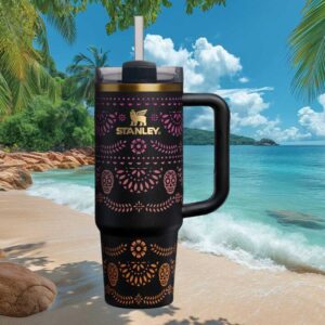 Day of the Dead Sugar Skull Black Floral Tumbler