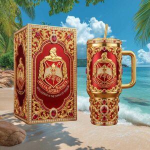 Delta Sigma Theta Sorority Luxury Red & Gold Jeweled Crest Tumbler