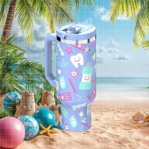 Dentist & Dental Hygienist Life Pattern Light Blue Insulated Coffee Tumbler