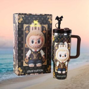 Designer Pattern Brown Monogram Furry Bunny Mascot 40oz Insulated Tumbler