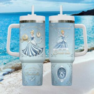 Disney Cinderella 75th Anniversary 1950 2025 Blue 40oz Tumbler with Handle