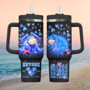 Disney Eeyore “Est. 1926” Galactic Mickey Ears Tumbler Sad Donkey Sparkle Blue Insulated Tumblerwith Handle