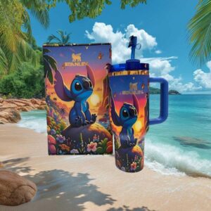 Disney Lilo & Stitch Sunset Tropical Island Beach Scene Custom Tumbler