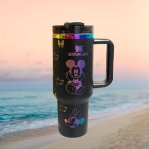 Disney Mickey & Minnie Mouse Stanley 40oz Tumbler Matte Black with Rainbow Iridescent Decals