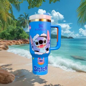 Disney Stitch “Breaking Out” Blue Custom Insulated Travel Tumbler