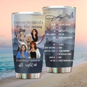 Dolly Parton “Clear Blue Morning” Portraits and Song Lyrics Tribute Tumbler