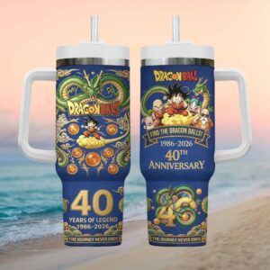 Dragon Ball 40th Anniversary 1986 2026 Son Goku Journey Never Ends 40oz Tumbler with Handle