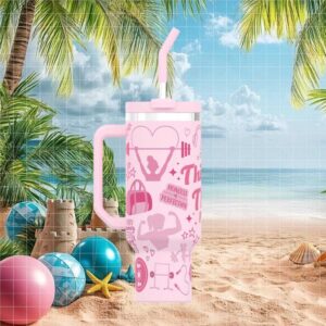 Fitness Princess Workout Graphic Pink Insulated Cup with Straw