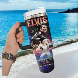 Elvis Presley 70th Anniversary 1954 2024 Tribute Travel Tumbler with Handle