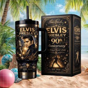 Elvis Presley 90th Anniversary The King of Rock N’ Roll Luxury Black & Gold Tumbler