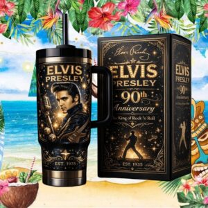 Elvis Presley 90th Anniversary The King of Rock N’ Roll Luxury Black & Gold Tumbler