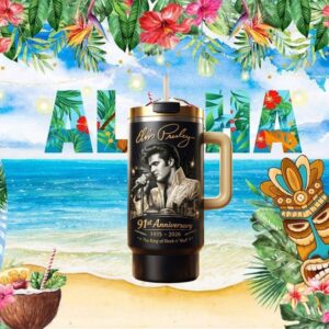 Elvis Presley 91st Anniversary (1935 2026) Commemorative Gold & Black Tumbler