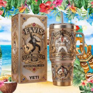 Elvis Presley 91st Anniversary The King of Rock 'N' Roll Gold Jeweled Tumblers