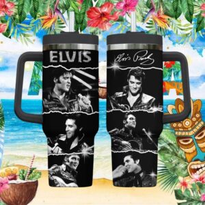 Elvis Presley Black and White Legend Collage 40oz Tumbler with Handle