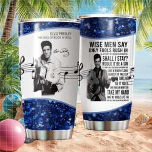 Elvis Presley “Can't Help Falling In Love” Lyric Blue Glitter Tumbler