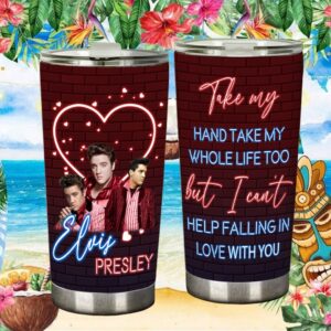 Elvis Presley Can't Help Falling In Love Neon Heart Brick Tumbler