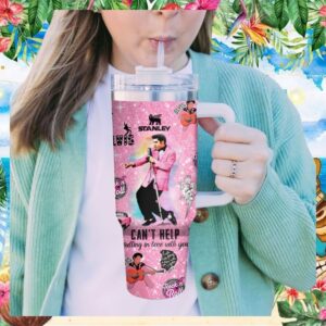 Elvis Presley “Can't Help Falling In Love” Pink Sparkle 40oz Tumbler with Handle