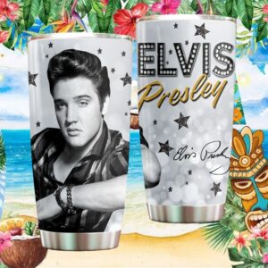 Elvis Presley Classic Portrait Black and White Star Pattern Tumbler