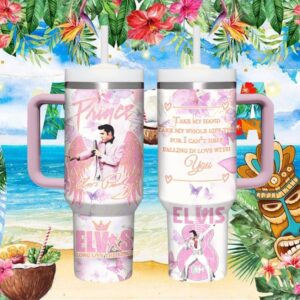 Elvis Presley “Falling In Love With You” Pink Angel Wings 40oz Tumbler