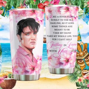 Elvis Presley Falling In Love With You Pink Cherry Blossom Floral Tumbler