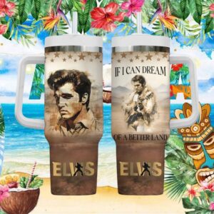 Elvis Presley “If I Can Dream” Vintage Sepia Portrait 40oz Tumbler with Handle