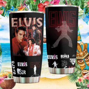 Elvis Presley “Long Live The King” Collage Silhouette Black Stainless Steel Tumbler