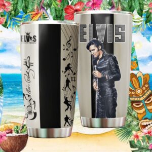 Elvis Presley Long Live The King Leather Suit Silhouette Music Notes Tumbler