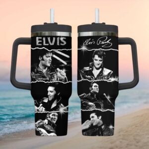 Elvis Presley Signature Black and White Tribute Tumbler with Handle