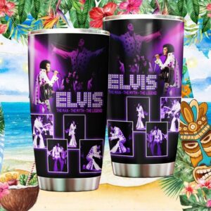 Elvis Presley “The Legend” Purple Neon Stage Performance Collage Insulated Tumbler