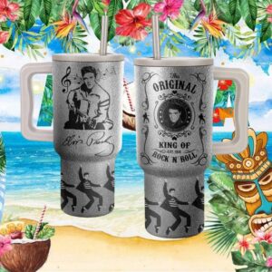 Elvis Presley “The Original King of Rock 'N' Roll” Silver Textured 40oz Tumbler with Handle