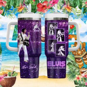 Elvis “The Man, The Myth, The Legend” Purple Galaxy Glitter 40oz Handle Tumbler